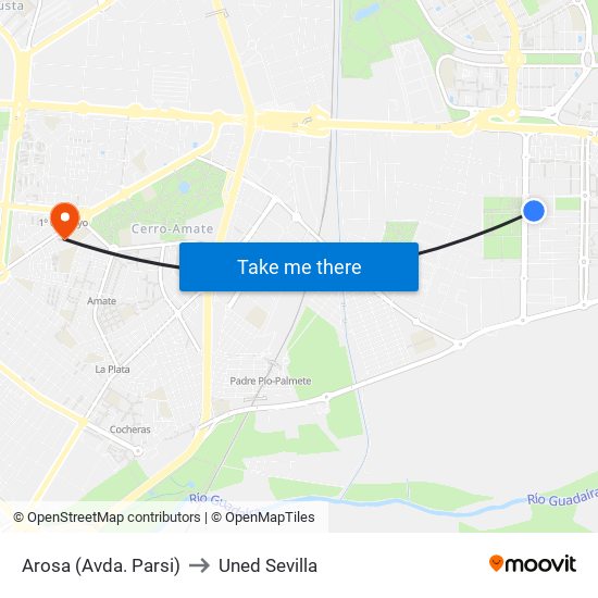 Arosa (Avda. Parsi) to Uned Sevilla map