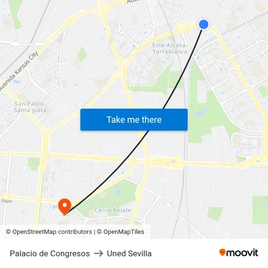 Palacio de Congresos to Uned Sevilla map