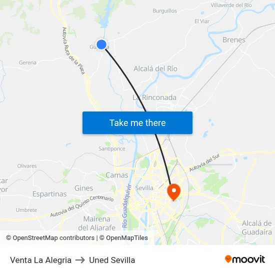 Venta La Alegria to Uned Sevilla map