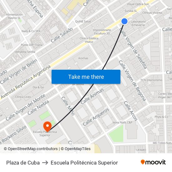 Plaza de Cuba to Escuela Politécnica Superior map