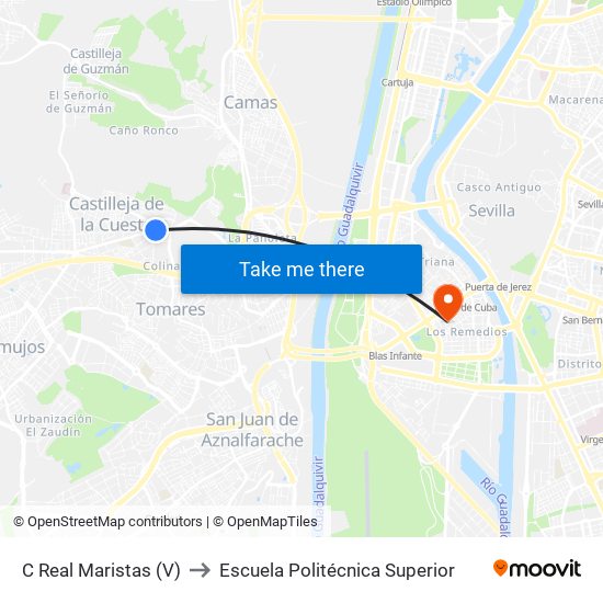 C Real Maristas (V) to Escuela Politécnica Superior map