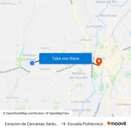 Estacion de Cercanias Sanlucar La Mayor to Escuela Politécnica Superior map