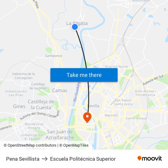 Pena Sevillista to Escuela Politécnica Superior map