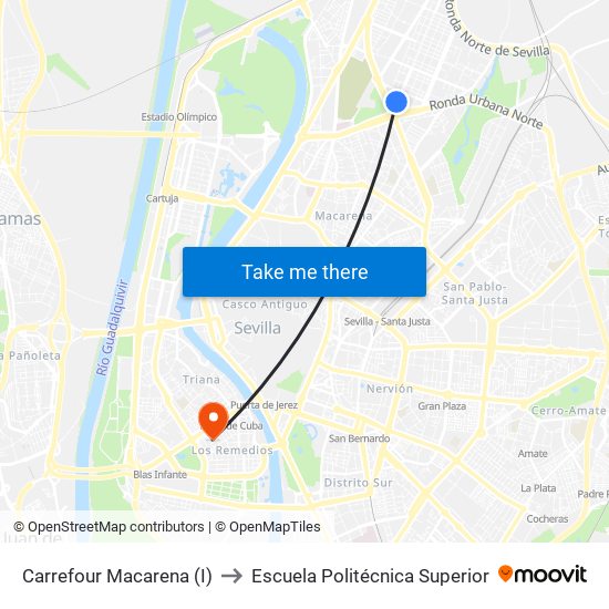 Carrefour Macarena (I) to Escuela Politécnica Superior map