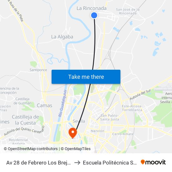 Av 28 de Febrero Los Brejidos (V) to Escuela Politécnica Superior map
