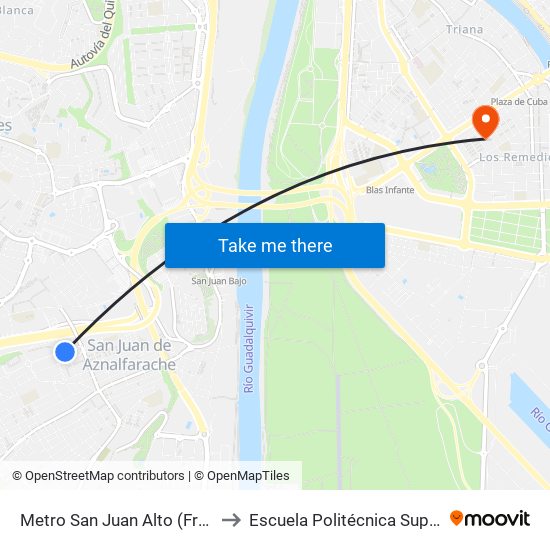 Metro San Juan Alto (Frente) to Escuela Politécnica Superior map