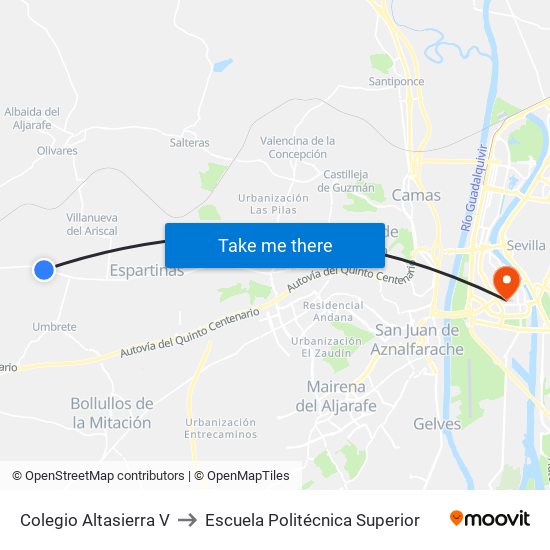 Colegio Altasierra V to Escuela Politécnica Superior map