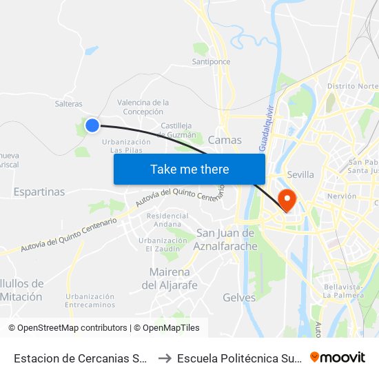 Estacion de Cercanias Salteras to Escuela Politécnica Superior map