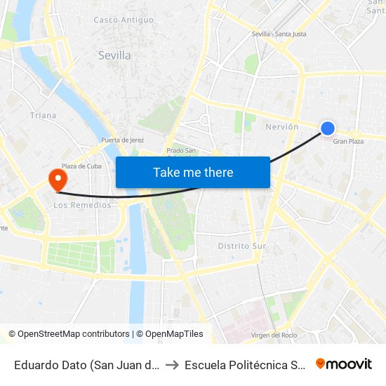 Eduardo Dato (San Juan de Dios) to Escuela Politécnica Superior map