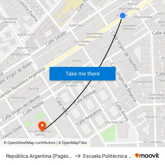 República Argentina (Pagés Del Corro) to Escuela Politécnica Superior map