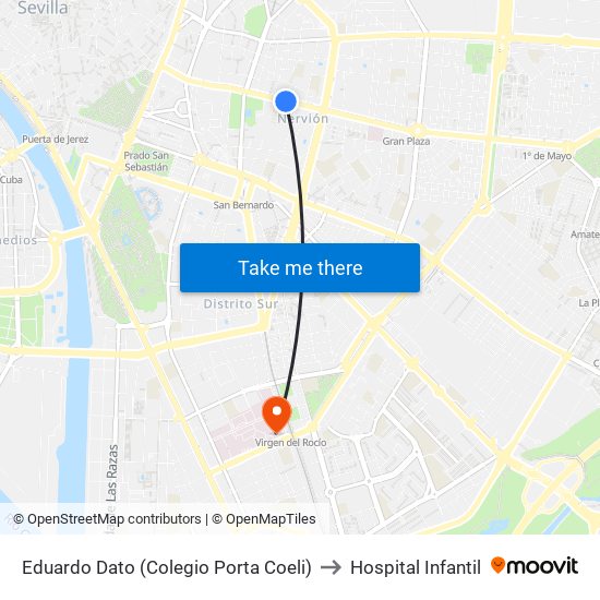 Eduardo Dato (Colegio Porta Coeli) to Hospital Infantil map