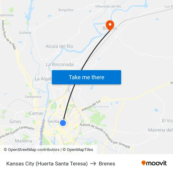 Kansas City (Huerta Santa Teresa) to Brenes map