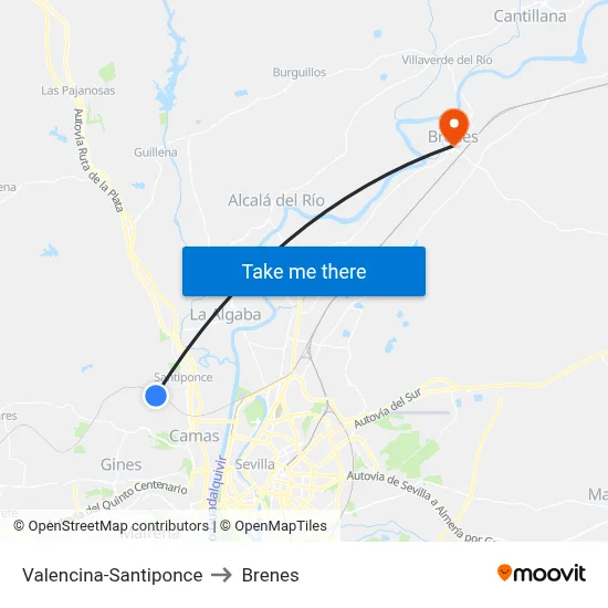Valencina-Santiponce to Brenes map