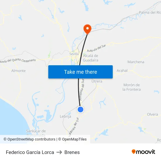 Federico García Lorca to Brenes map