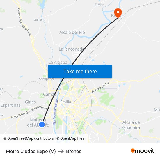 Metro Ciudad Expo (V) to Brenes map