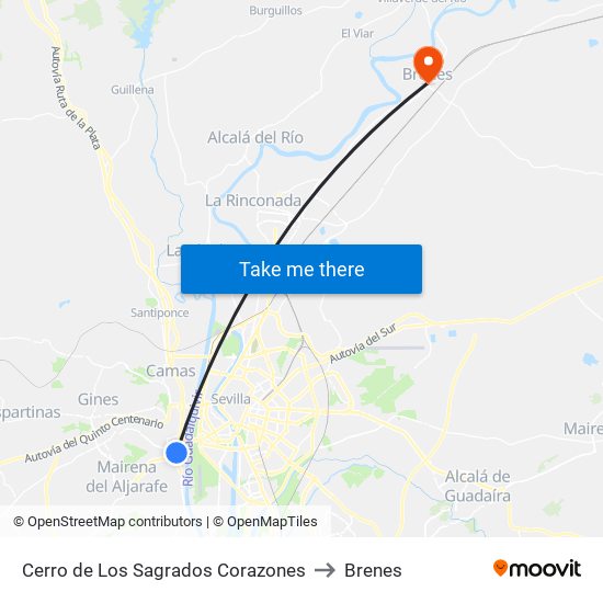 Cerro de Los Sagrados Corazones to Brenes map