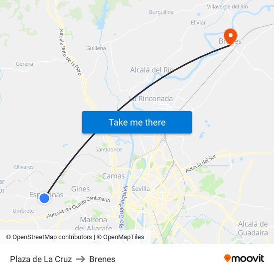 Plaza de La Cruz to Brenes map