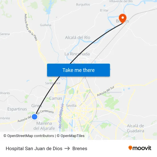Hospital San Juan de Dios to Brenes map