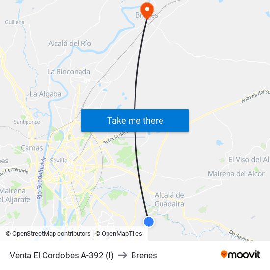 Venta El Cordobes A-392 (I) to Brenes map