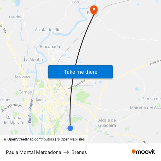 Paula Montal Mercadona to Brenes map