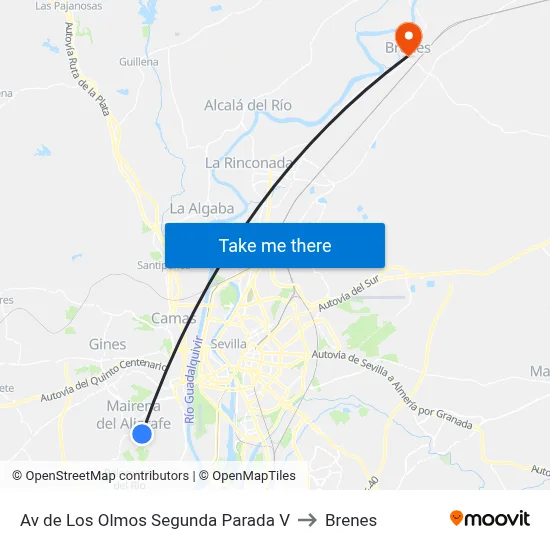 Av de Los Olmos Segunda Parada V to Brenes map