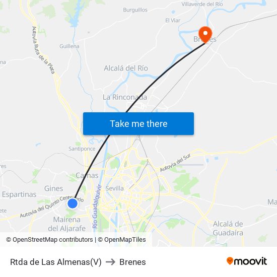 Rtda de Las Almenas(V) to Brenes map