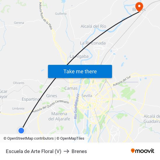 Escuela de Arte Floral (V) to Brenes map
