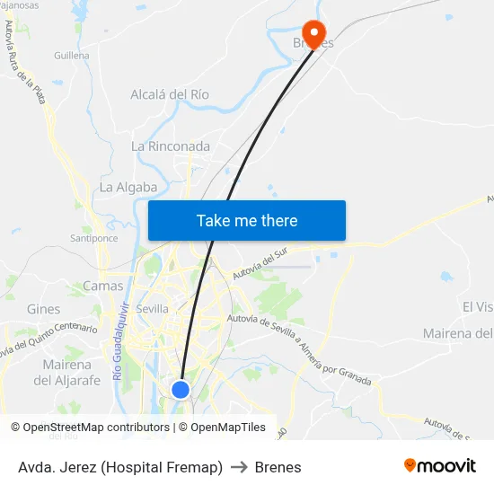 Avda. Jerez (Hospital Fremap) to Brenes map