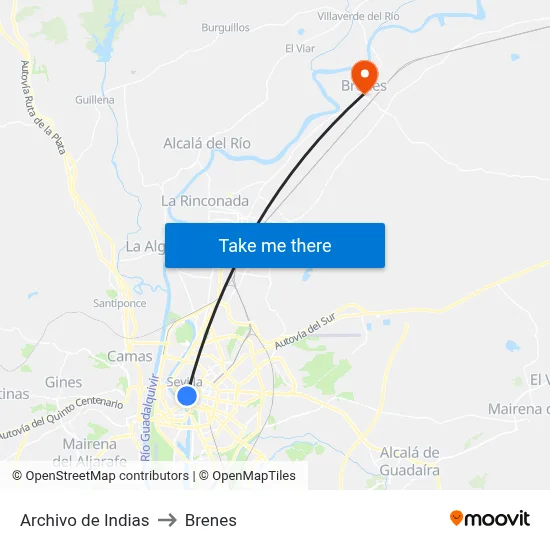 Archivo de Indias to Brenes map