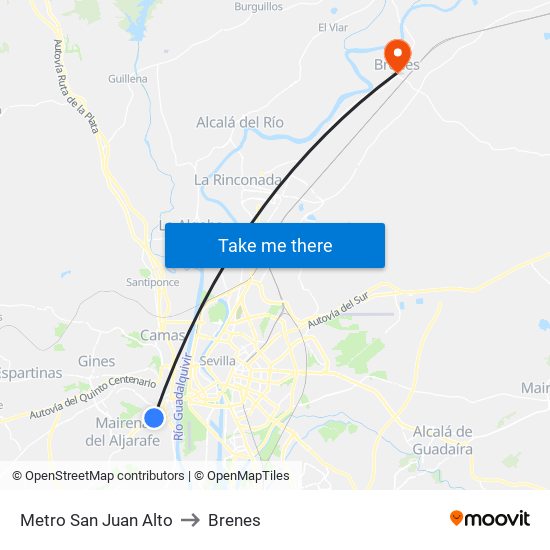 Metro San Juan Alto to Brenes map