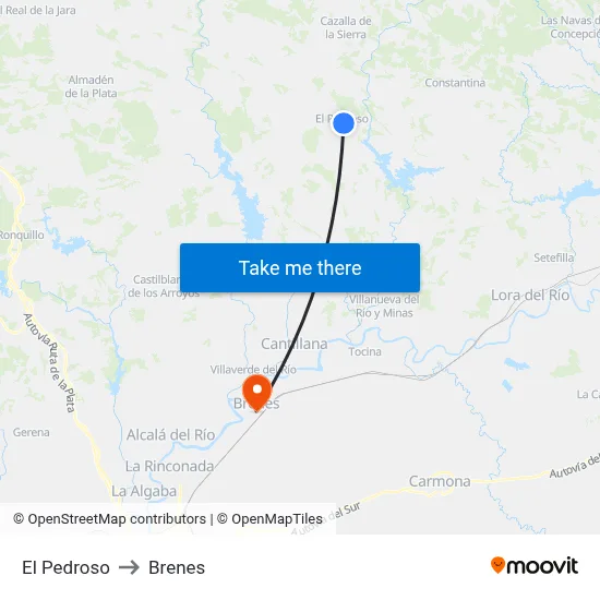 El Pedroso to Brenes map