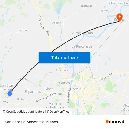 Sanlúcar La Mayor to Brenes map
