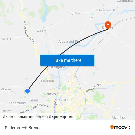 Salteras to Brenes map