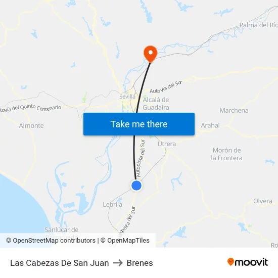Las Cabezas De San Juan to Brenes map