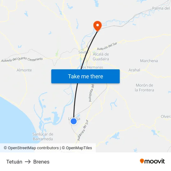 Tetuán to Brenes map