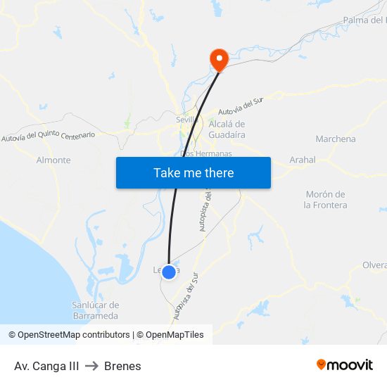 Av. Canga III to Brenes map