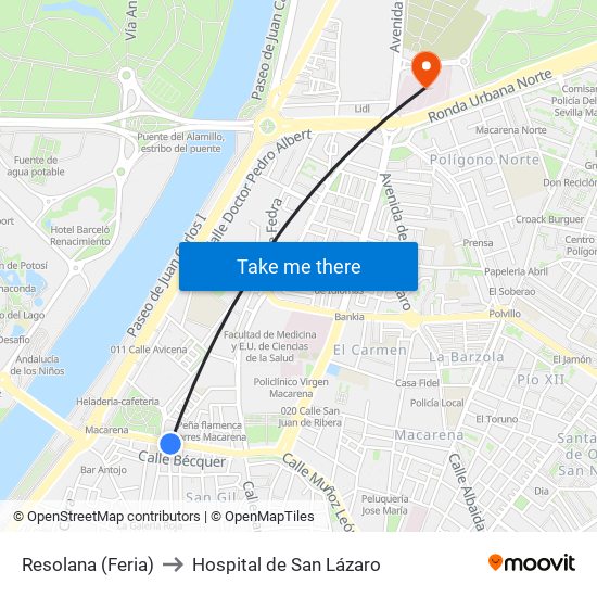Resolana (Feria) to Hospital de San Lázaro map