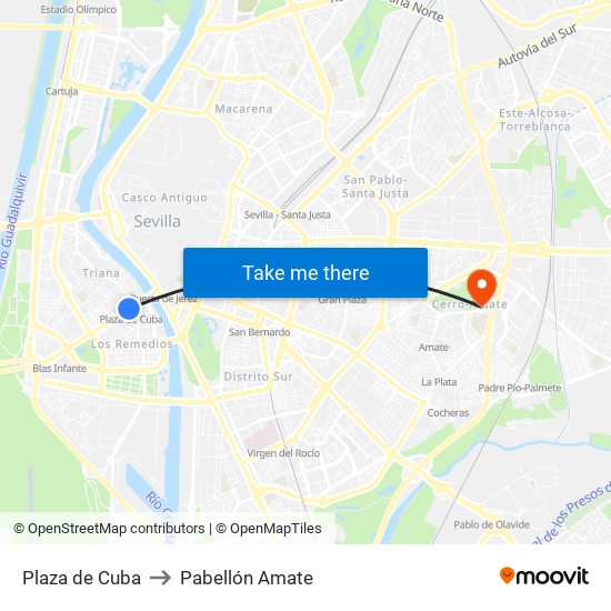 Plaza de Cuba to Pabellón Amate map