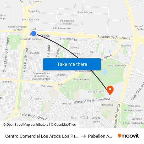 Centro Comercial Los Arcos Los Pajaritos to Pabellón Amate map