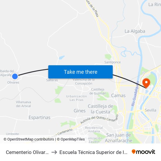 Cementerio Olivares (V) to Escuela Técnica Superior de Ingeniería map