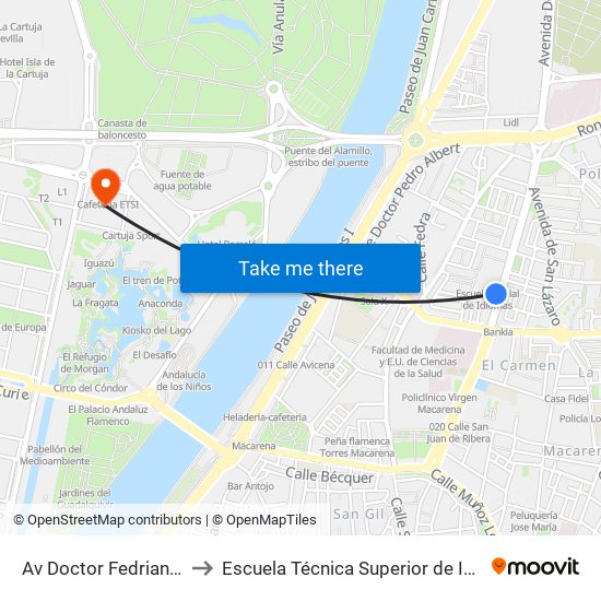 Av Doctor Fedriani N 19 to Escuela Técnica Superior de Ingeniería map