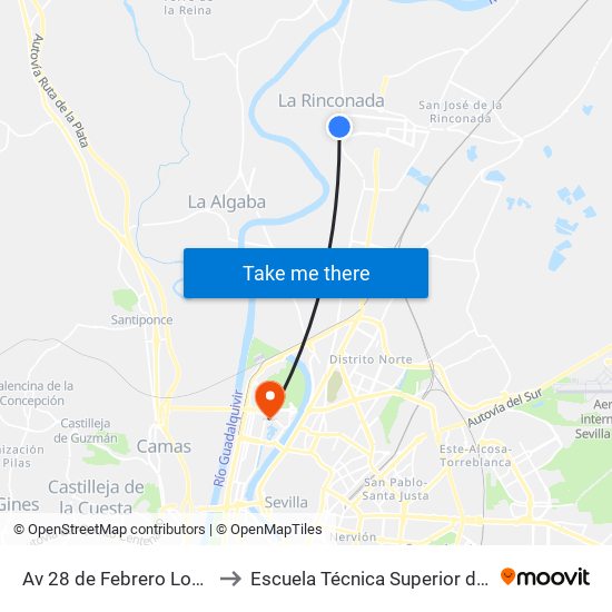 Av 28 de Febrero Los Brejidos to Escuela Técnica Superior de Ingeniería map