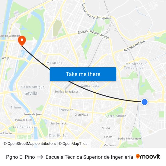 Pgno El Pino to Escuela Técnica Superior de Ingeniería map