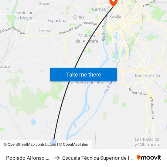 Poblado Alfonso XIII (V) to Escuela Técnica Superior de Ingeniería map