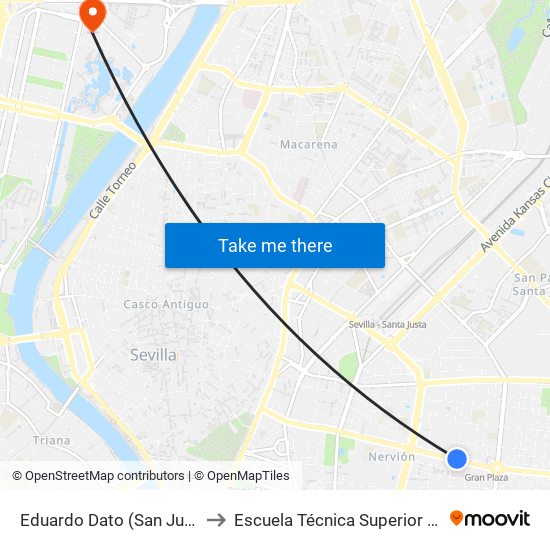 Eduardo Dato (San Juan de Dios) to Escuela Técnica Superior de Ingeniería map