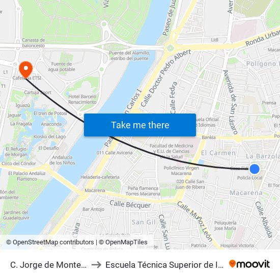C. Jorge de Montemayor to Escuela Técnica Superior de Ingeniería map