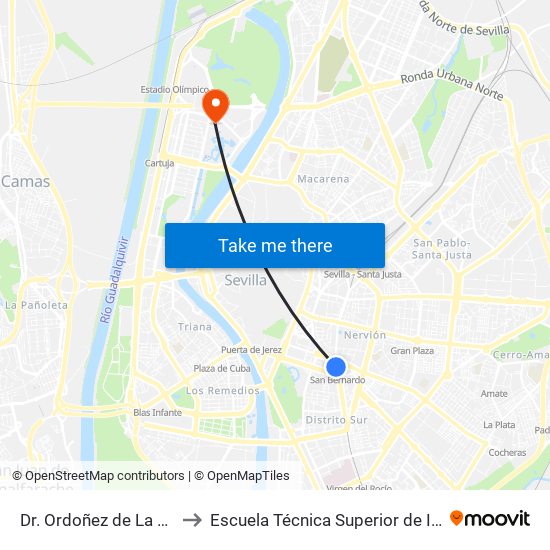 Dr. Ordoñez de La Barrera to Escuela Técnica Superior de Ingeniería map
