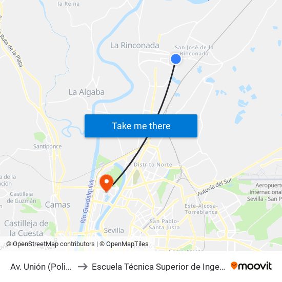 Av. Unión (Policía) to Escuela Técnica Superior de Ingeniería map