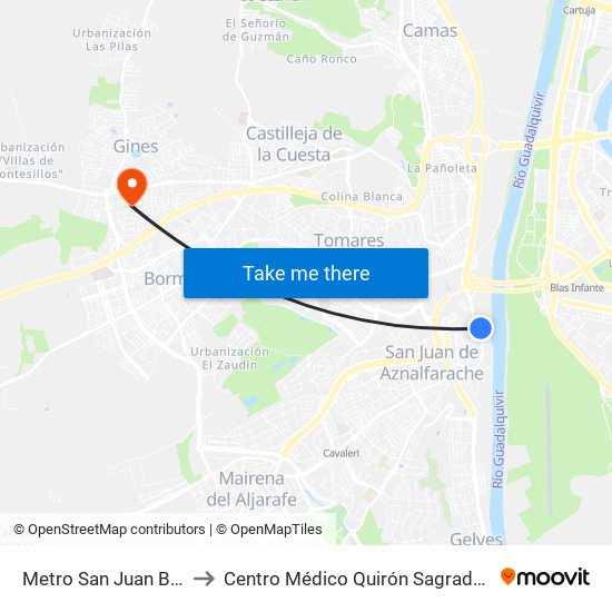 Metro San Juan Bajo (U) to Centro Médico Quirón Sagrado Corazón map