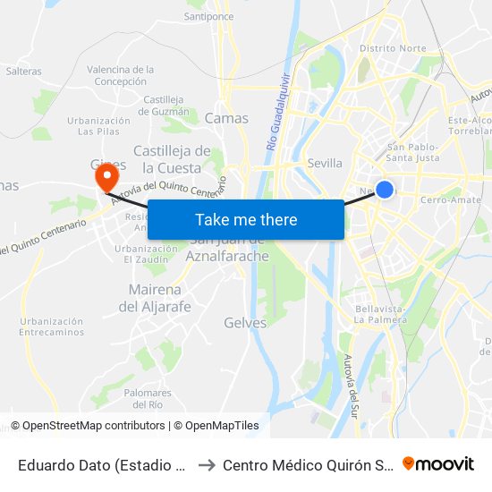 Eduardo Dato (Estadio Sánchez Pizjuán) to Centro Médico Quirón Sagrado Corazón map